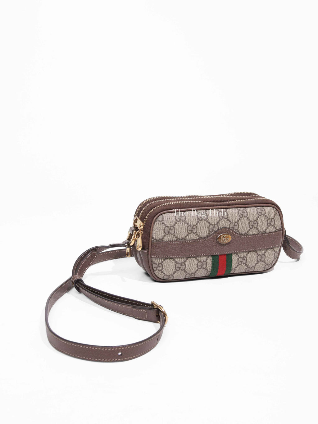 Gucci Brown/Ebony GG Supreme Ophidia Triple Zip Crossbody Bag