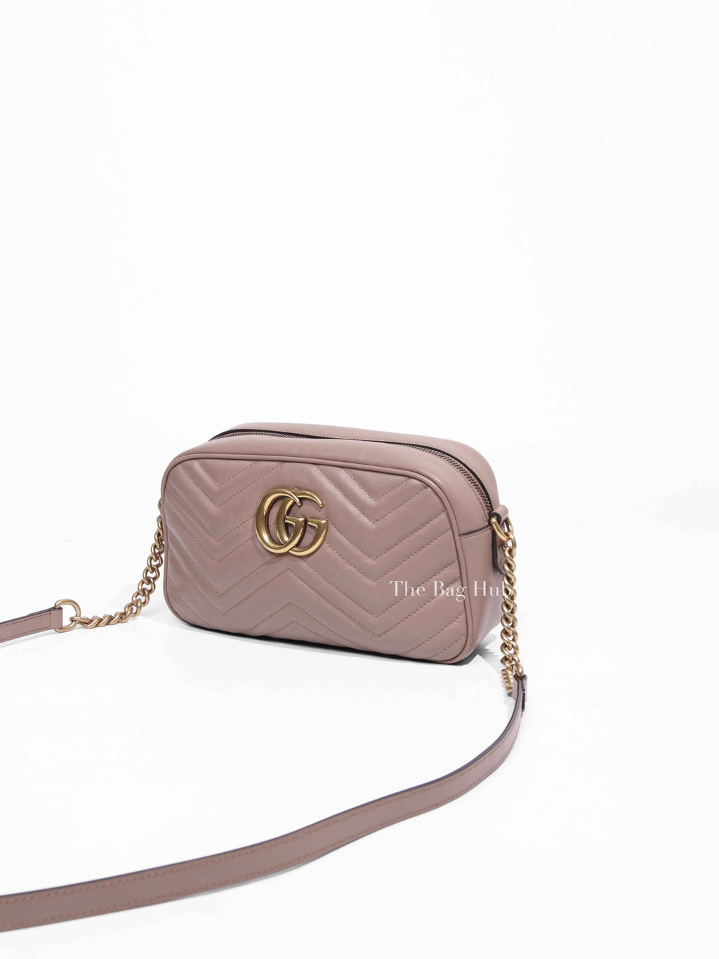 Gucci Dusty Pink Leather Matelasse GG Marmont Chain Small Shoulder Bag
