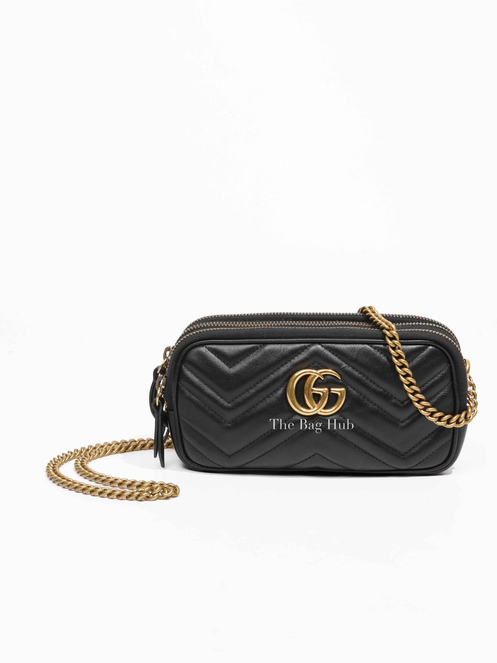 Gucci Black Leather Matelasse GG Marmont Chain Mini Crossbody Bag