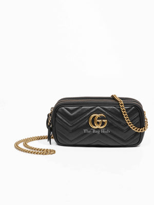 Gucci Black Leather Matelasse GG Marmont Chain Mini Crossbody Bag
