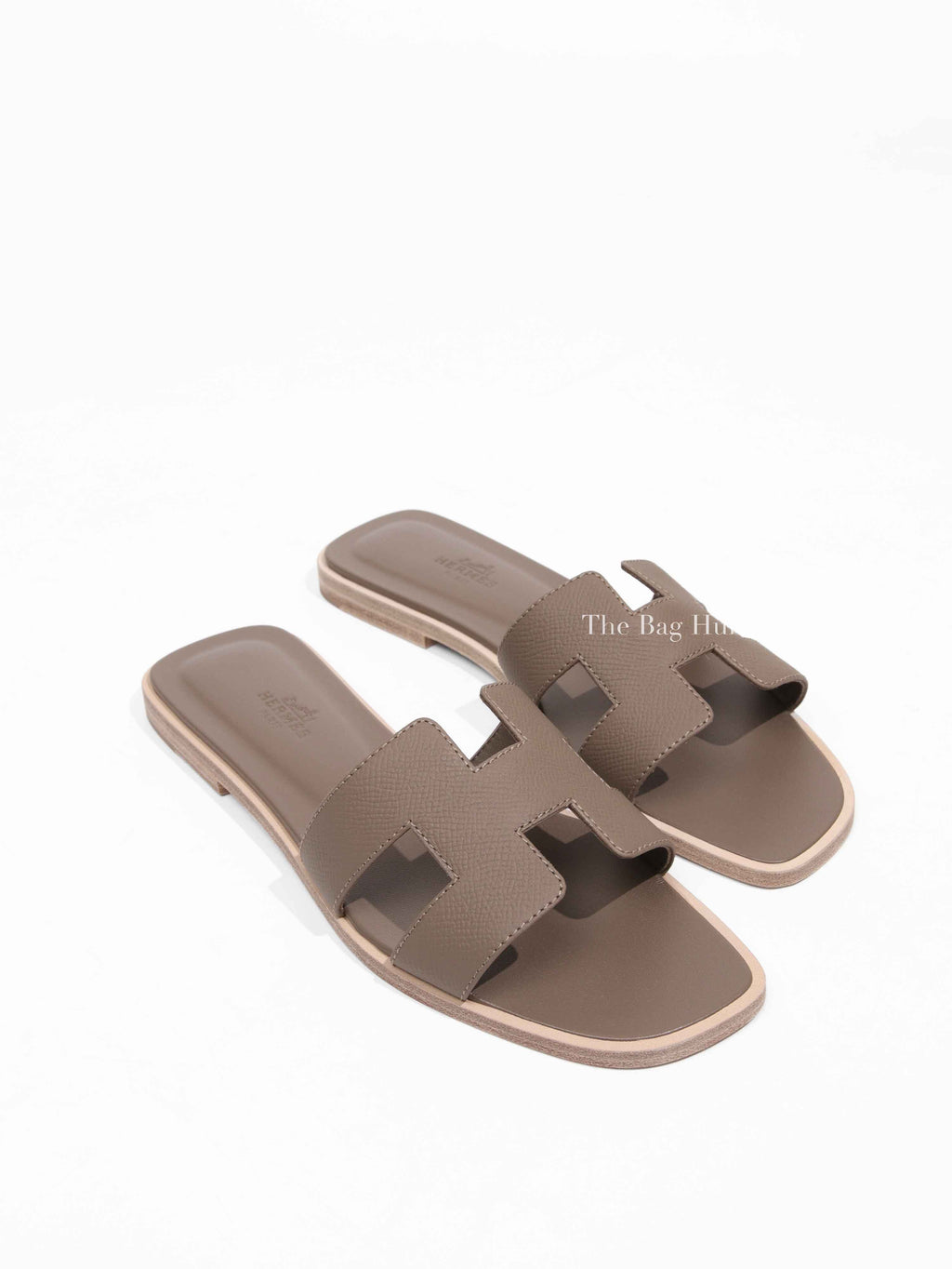 Hermes Etoupe Leather Oran Sandals Size 37