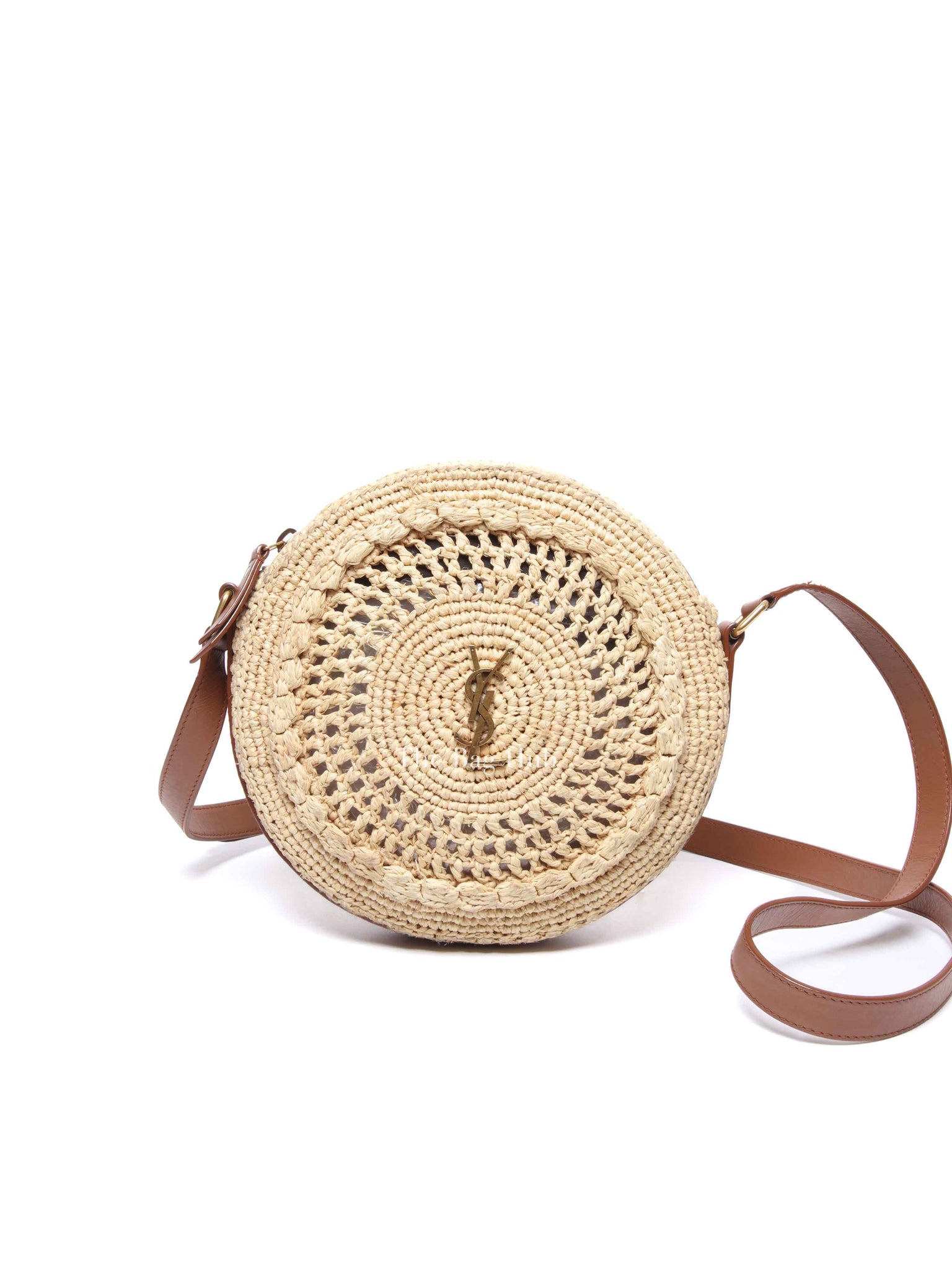 Saint Laurent Natural Raffia Round Crossbody Bag