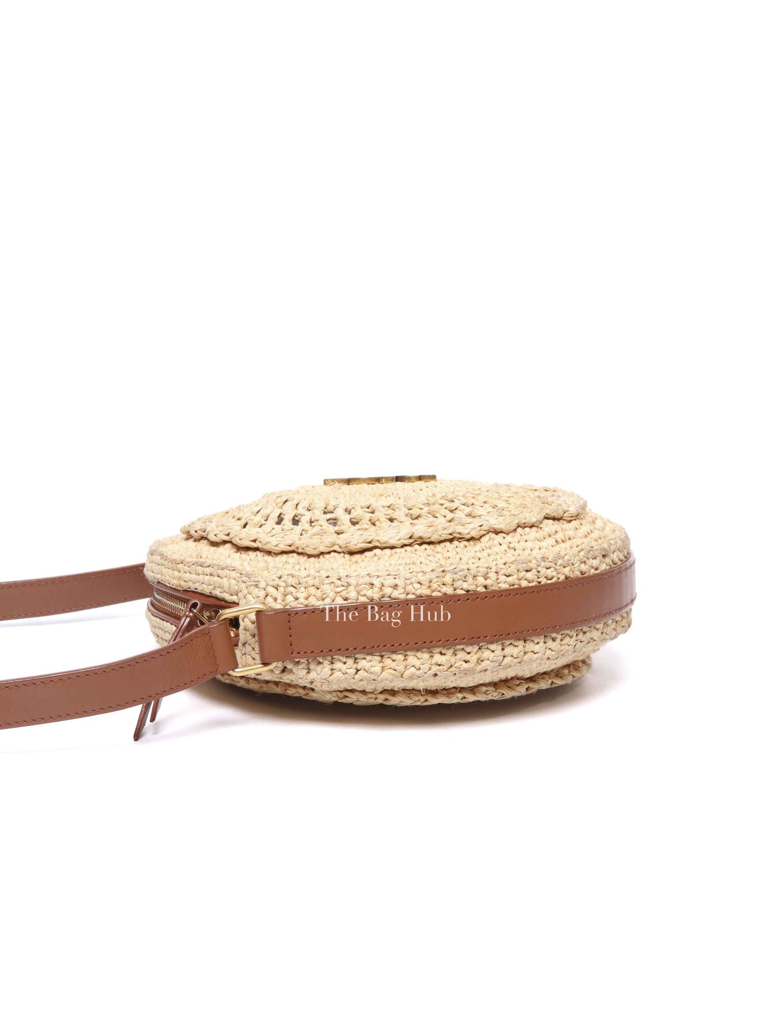 Saint Laurent Natural Raffia Round Crossbody Bag