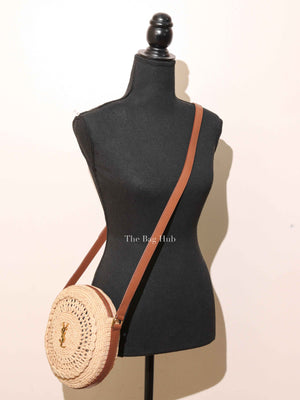 Saint Laurent Natural Raffia Round Crossbody Bag