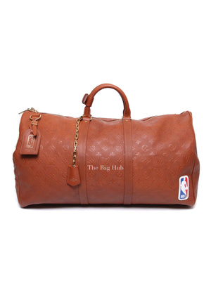 Louis Vuitton X NBA Ball Brown Grain Cowhide Monogram Embossed Keepall 55 Bag
