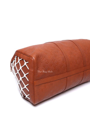 Louis Vuitton X NBA Ball Brown Grain Cowhide Monogram Embossed Keepall 55 Bag
