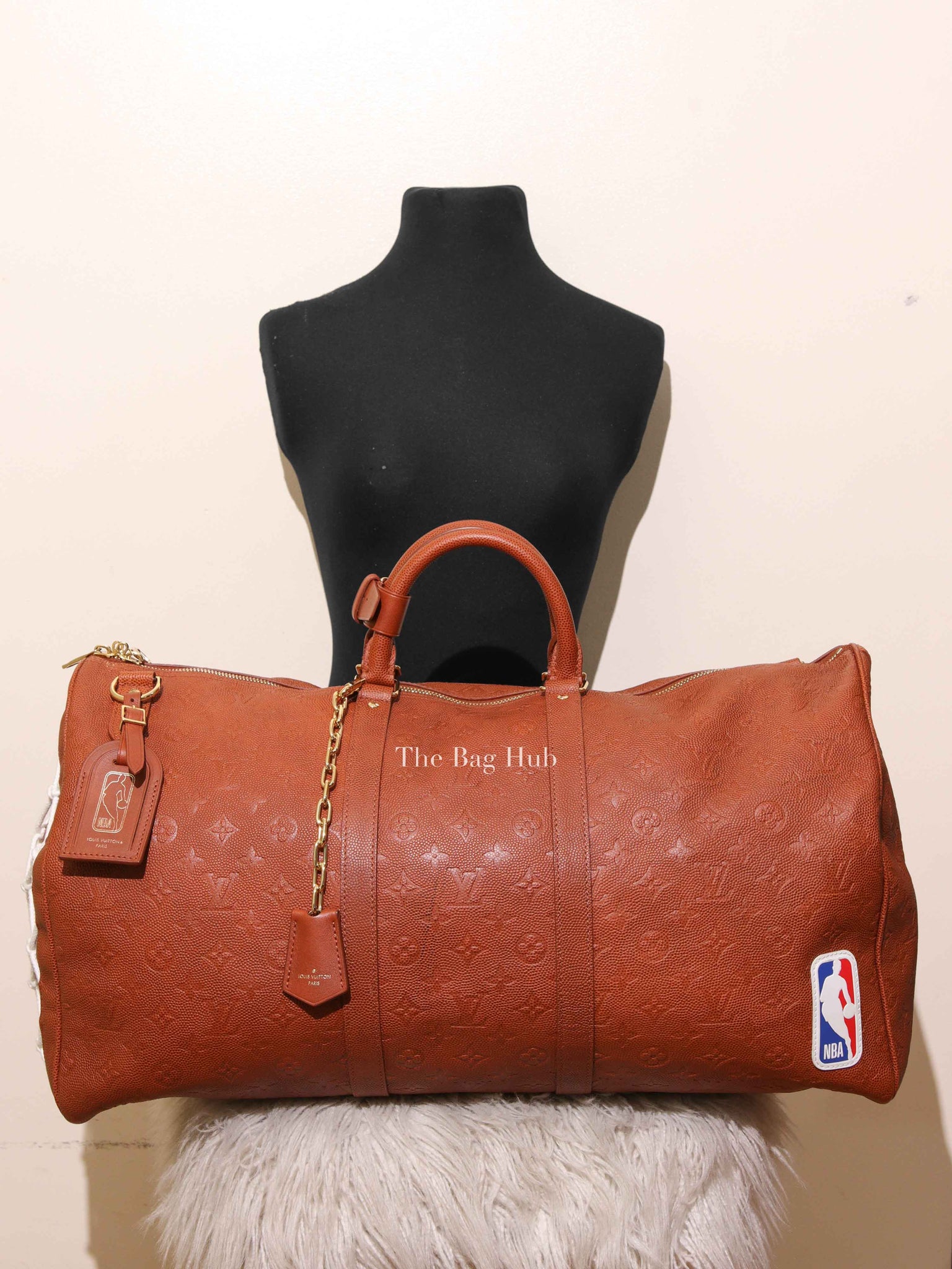 Louis Vuitton X NBA Ball Brown Grain Cowhide Monogram Embossed Keepall 55 Bag