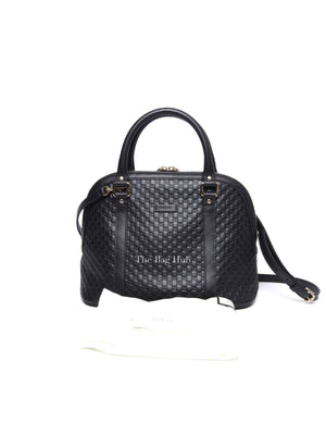 Gucci Black Leather Microguccissima Medium Dome Crossbody Bag