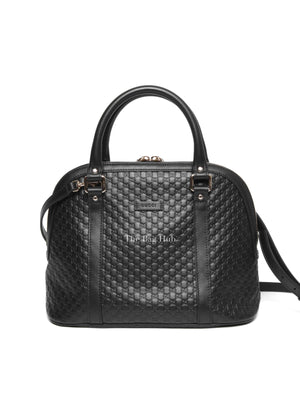 Gucci Black Leather Microguccissima Medium Dome Crossbody Bag
