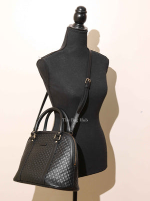 Gucci Black Leather Microguccissima Medium Dome Crossbody Bag