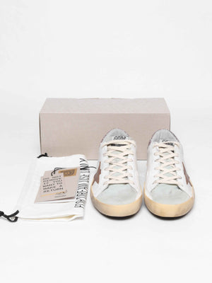 Golden Goose Tan/Pink Glitter Leather Super-Star Classic Sneakers Size 40