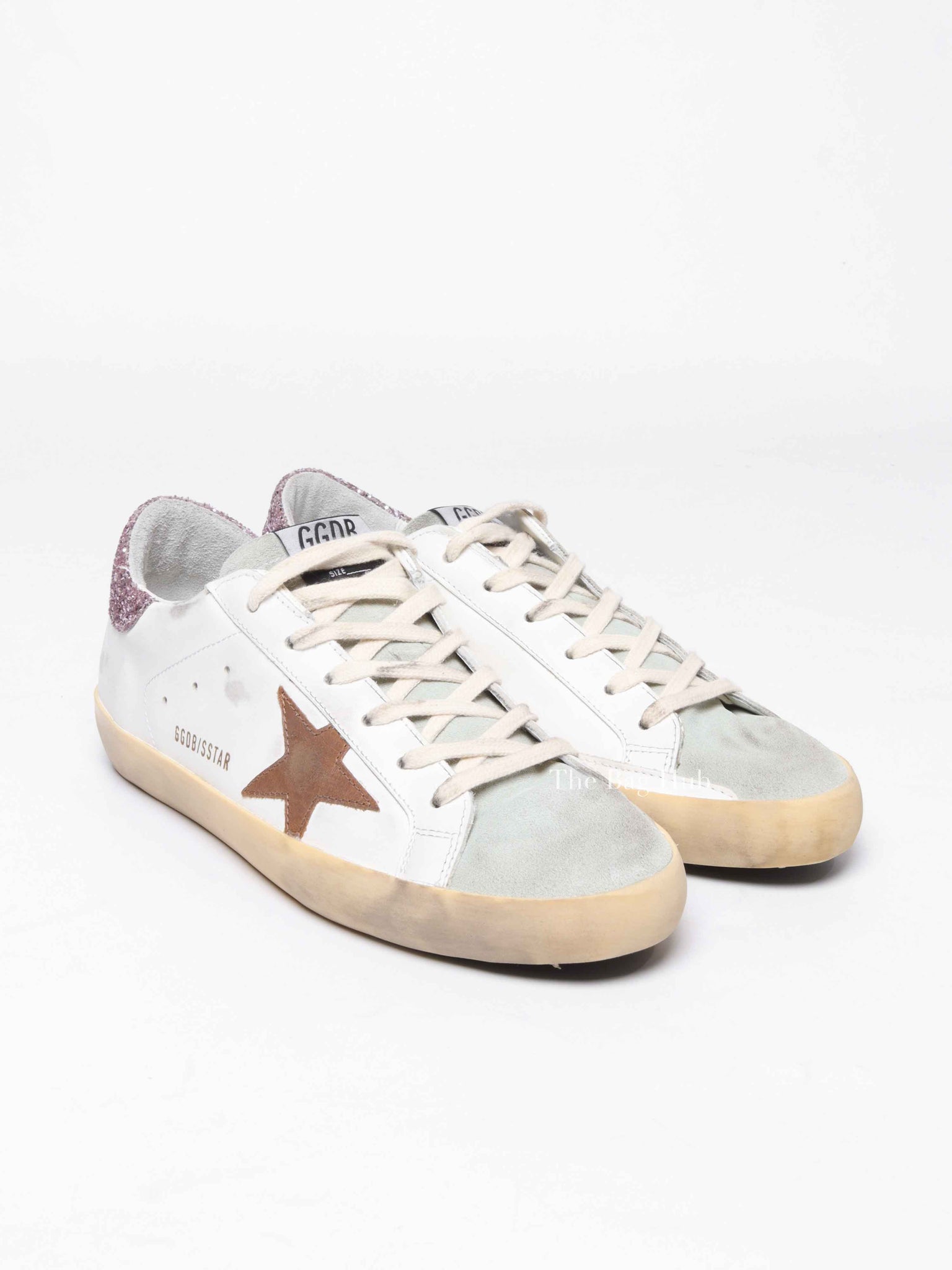Golden Goose Tan/Pink Glitter Leather Super-Star Classic Sneakers Size 40