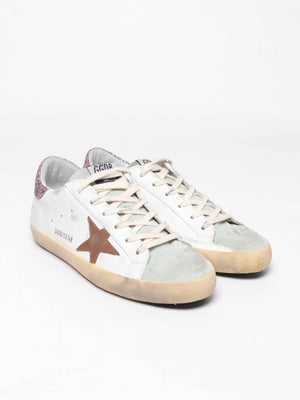 Golden Goose Tan/Pink Glitter Leather Super-Star Classic Sneakers Size 40