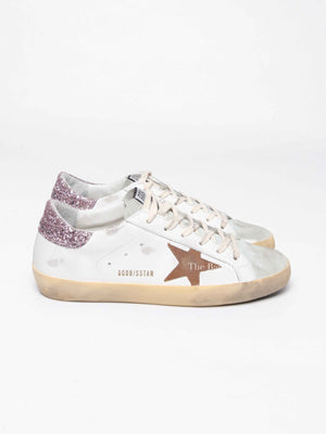Golden Goose Tan/Pink Glitter Leather Super-Star Classic Sneakers Size 40