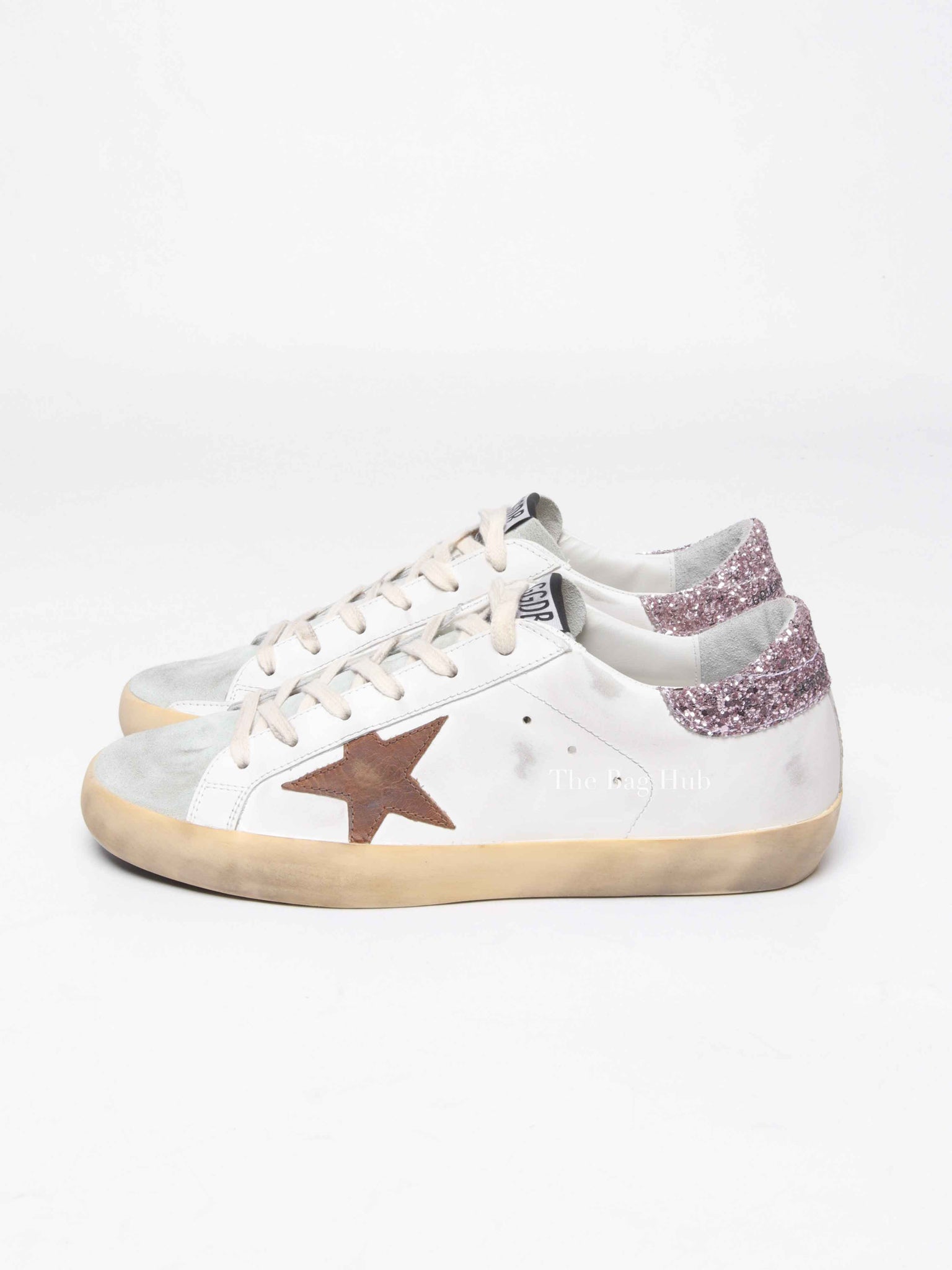 Golden Goose Tan/Pink Glitter Leather Super-Star Classic Sneakers Size 40