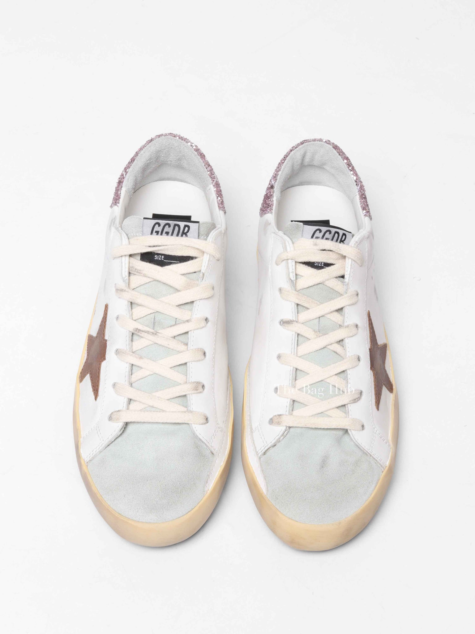 Golden Goose Tan/Pink Glitter Leather Super-Star Classic Sneakers Size 40