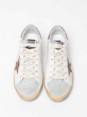 Golden Goose Tan/Pink Glitter Leather Super-Star Classic Sneakers Size 40