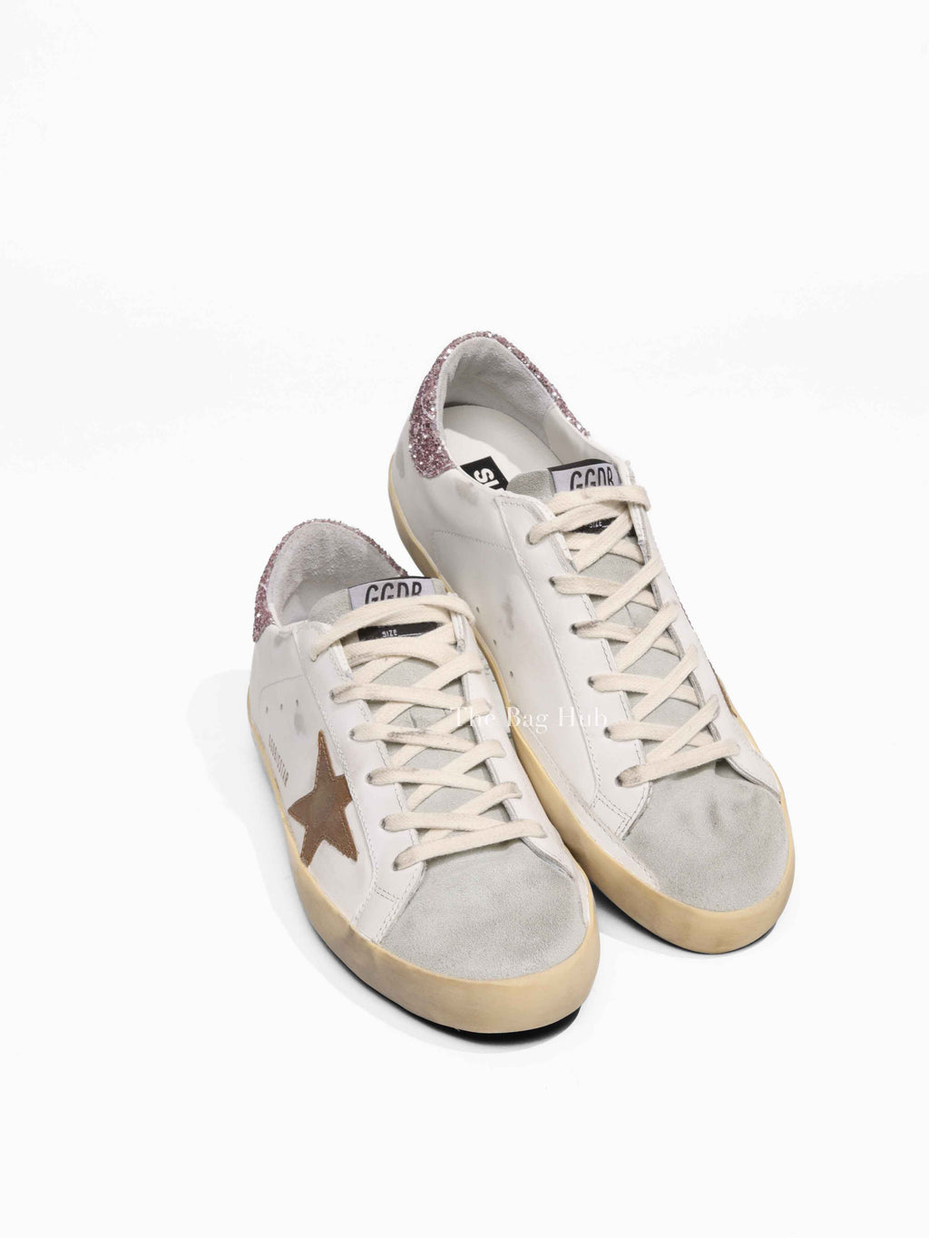 Golden Goose Tan/Pink Glitter Leather Super-Star Classic Sneakers Size 40