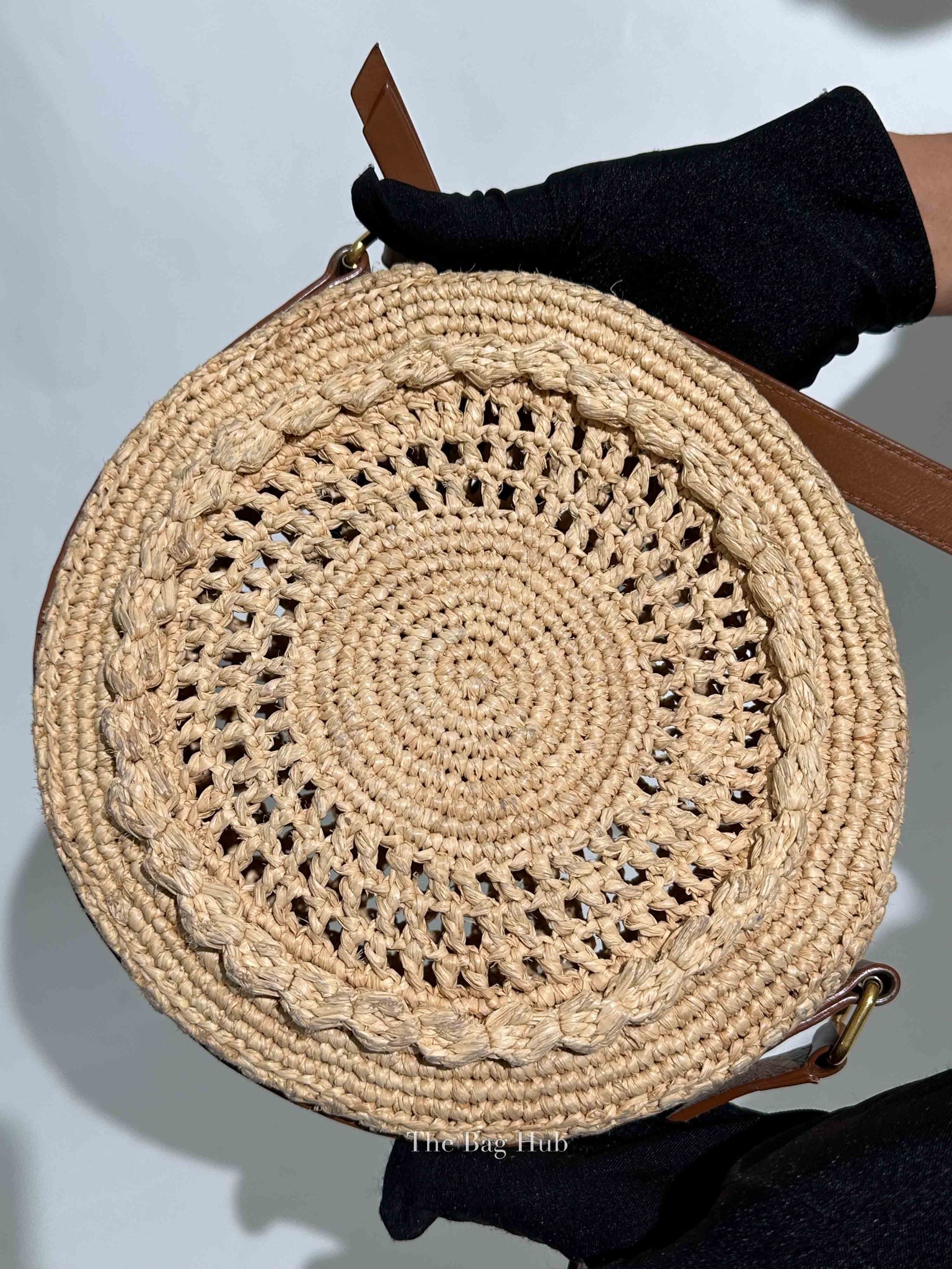 Saint Laurent Natural Raffia Round Crossbody Bag