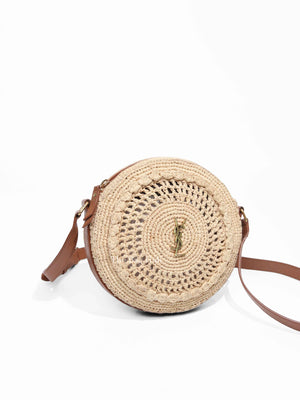 Saint Laurent Natural Raffia Round Crossbody Bag