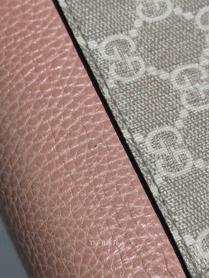 Gucci Pink Leather And Canvas GG Supreme Monogram GG Marmont Dollar Continental Wallet