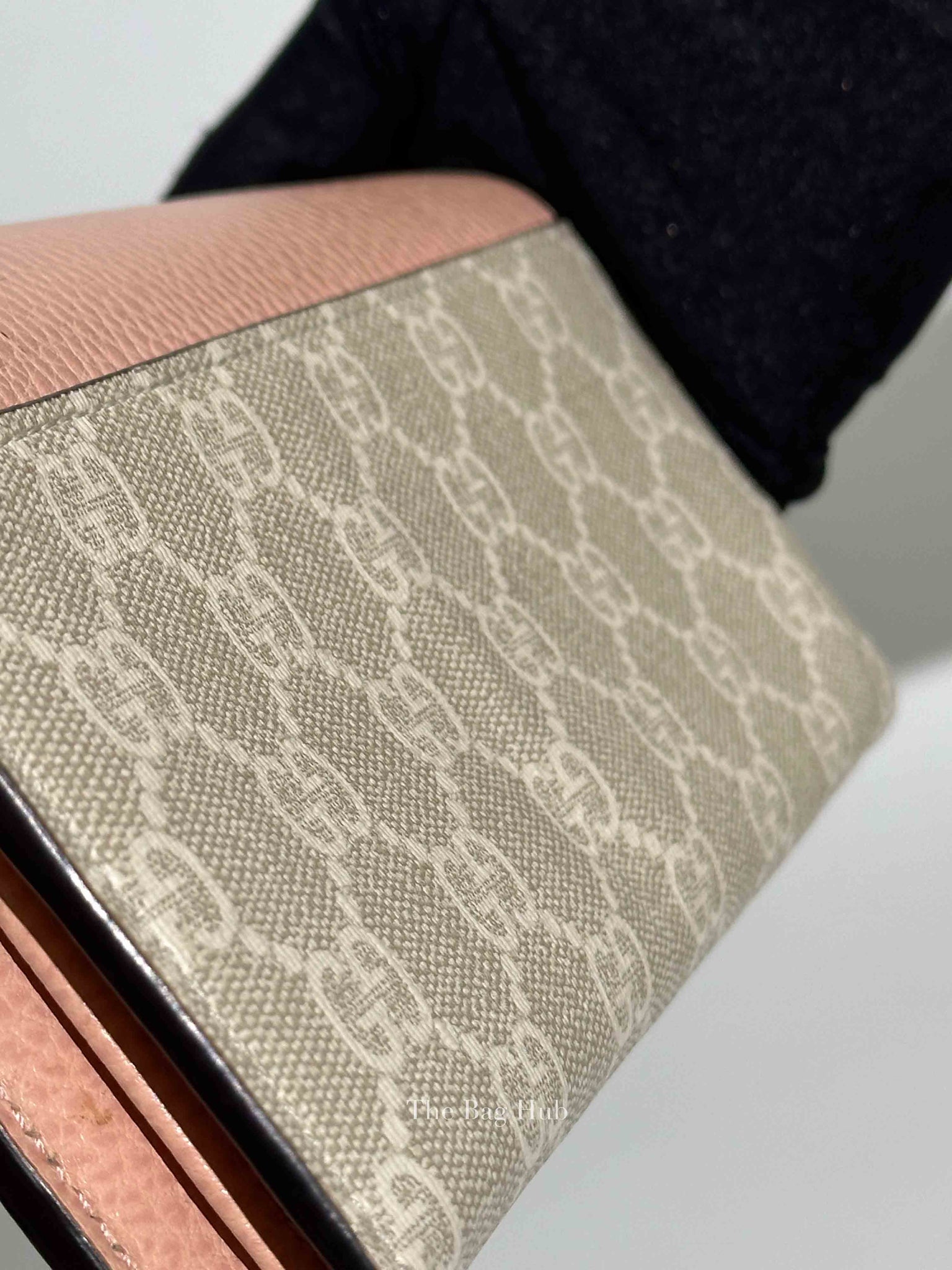 Gucci Pink Leather And Canvas GG Supreme Monogram GG Marmont Dollar Continental Wallet