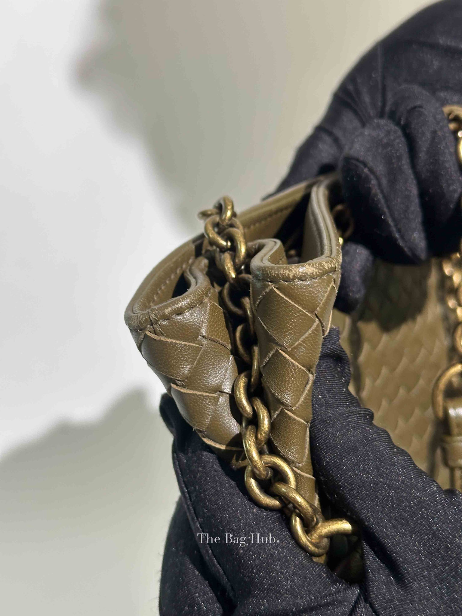 Bottega Veneta Green Intrecciato Leather Chain Tote Bag