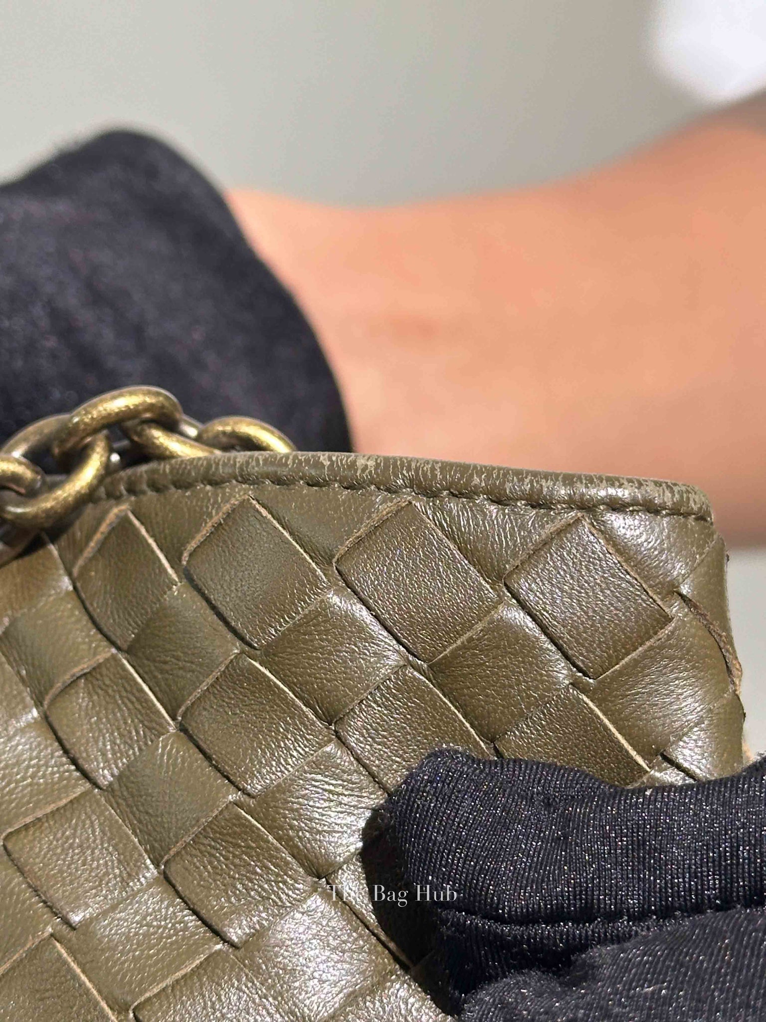 Bottega Veneta Green Intrecciato Leather Chain Tote Bag