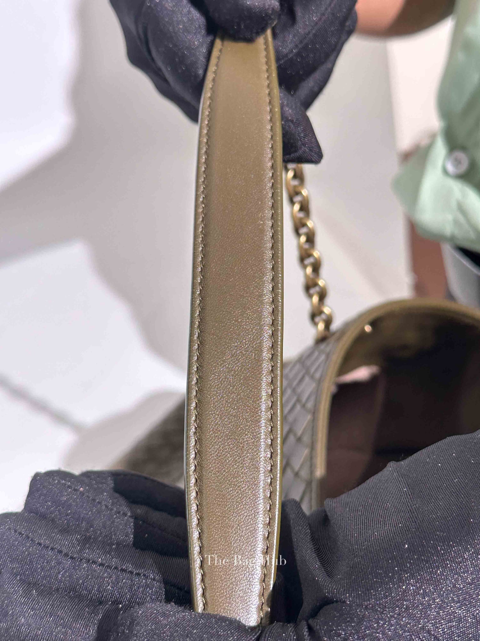 Bottega Veneta Green Intrecciato Leather Chain Tote Bag