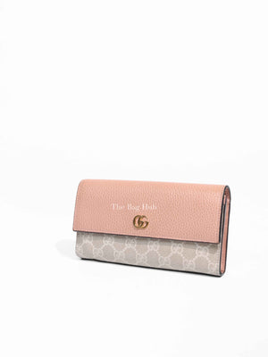 Gucci Pink Leather And Canvas GG Supreme Monogram GG Marmont Dollar Continental Wallet