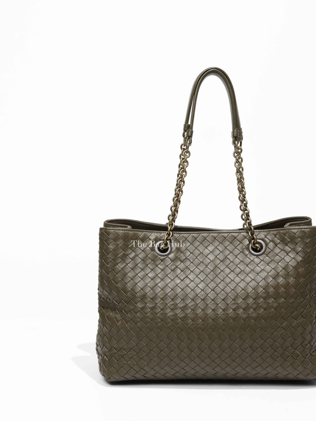 Bottega Veneta Green Intrecciato Leather Chain Tote Bag
