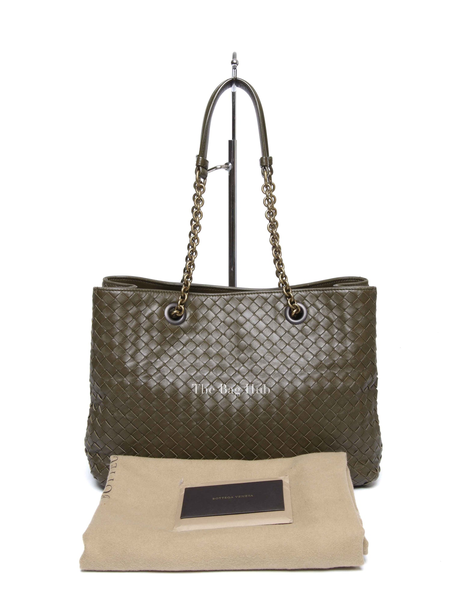 Bottega Veneta Green Intrecciato Leather Chain Tote Bag
