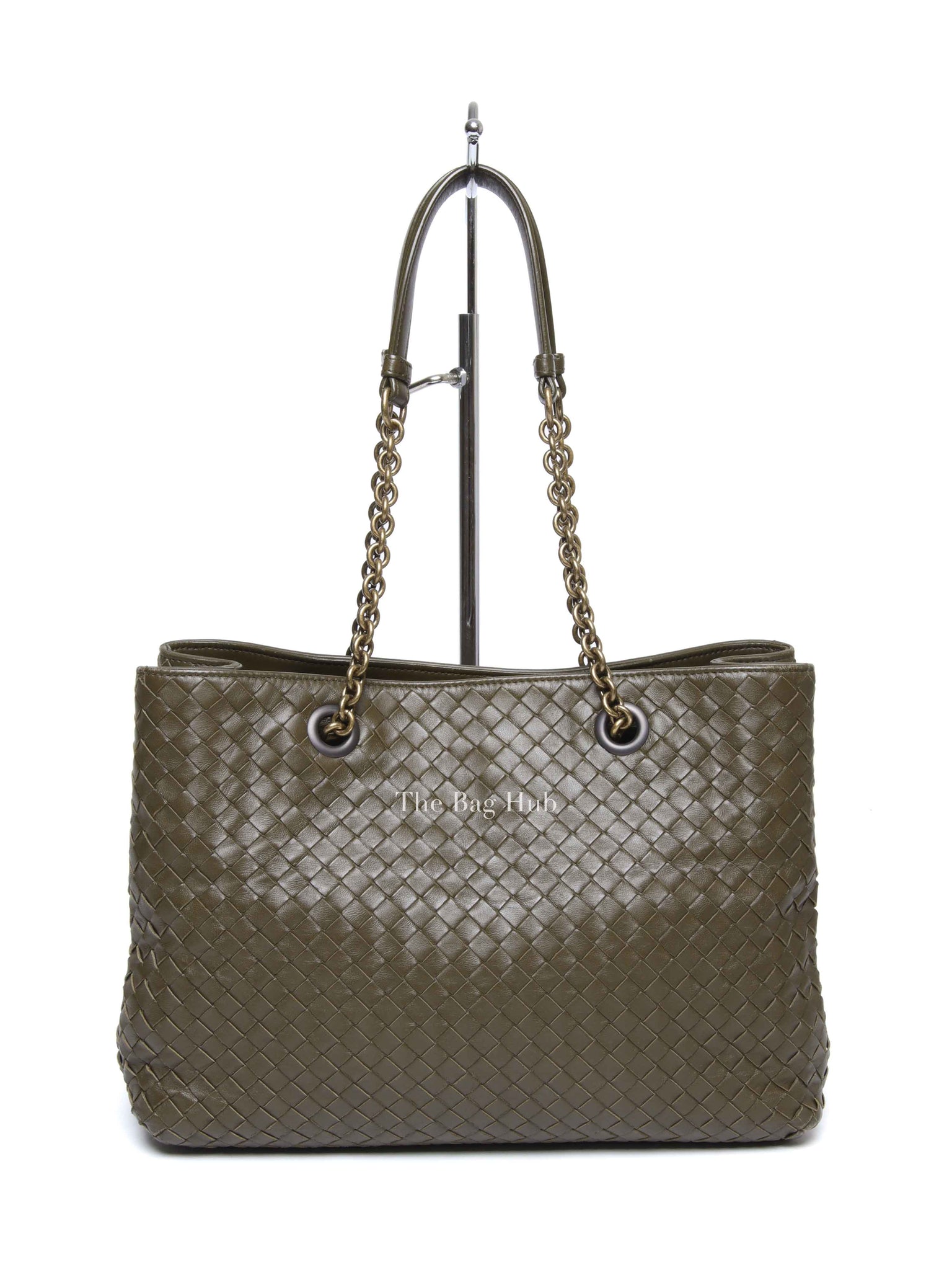 Bottega Veneta Green Intrecciato Leather Chain Tote Bag