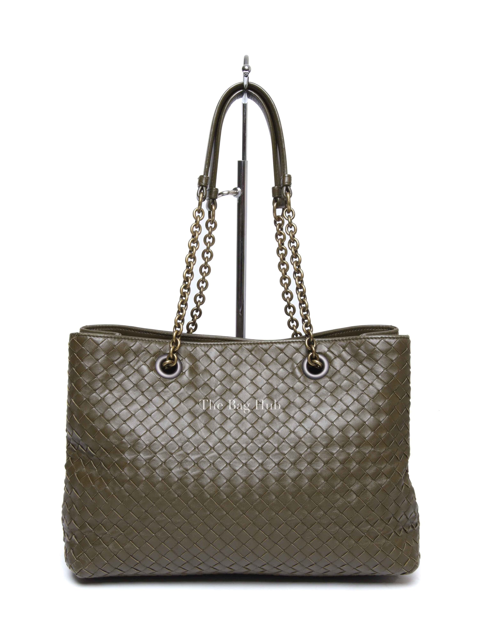 Bottega Veneta Green Intrecciato Leather Chain Tote Bag