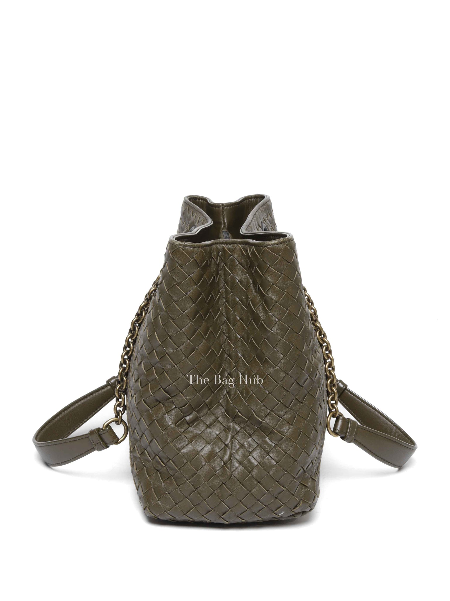 Bottega Veneta Green Intrecciato Leather Chain Tote Bag