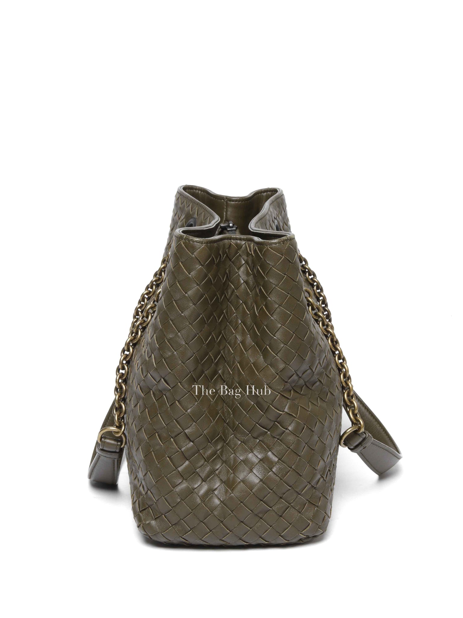 Bottega Veneta Green Intrecciato Leather Chain Tote Bag
