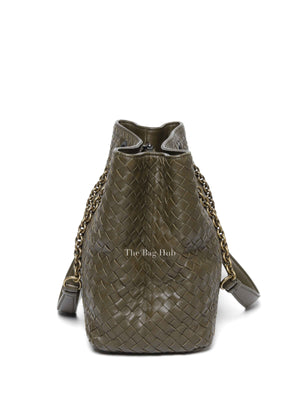 Bottega Veneta Green Intrecciato Leather Chain Tote Bag