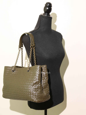 Bottega Veneta Green Intrecciato Leather Chain Tote Bag