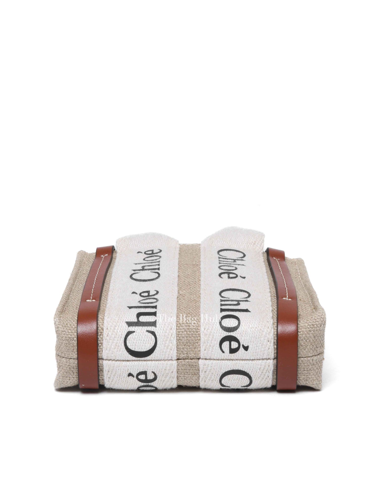 Chloe White/Brown Linen Canvas Nano Woody Tote Bag