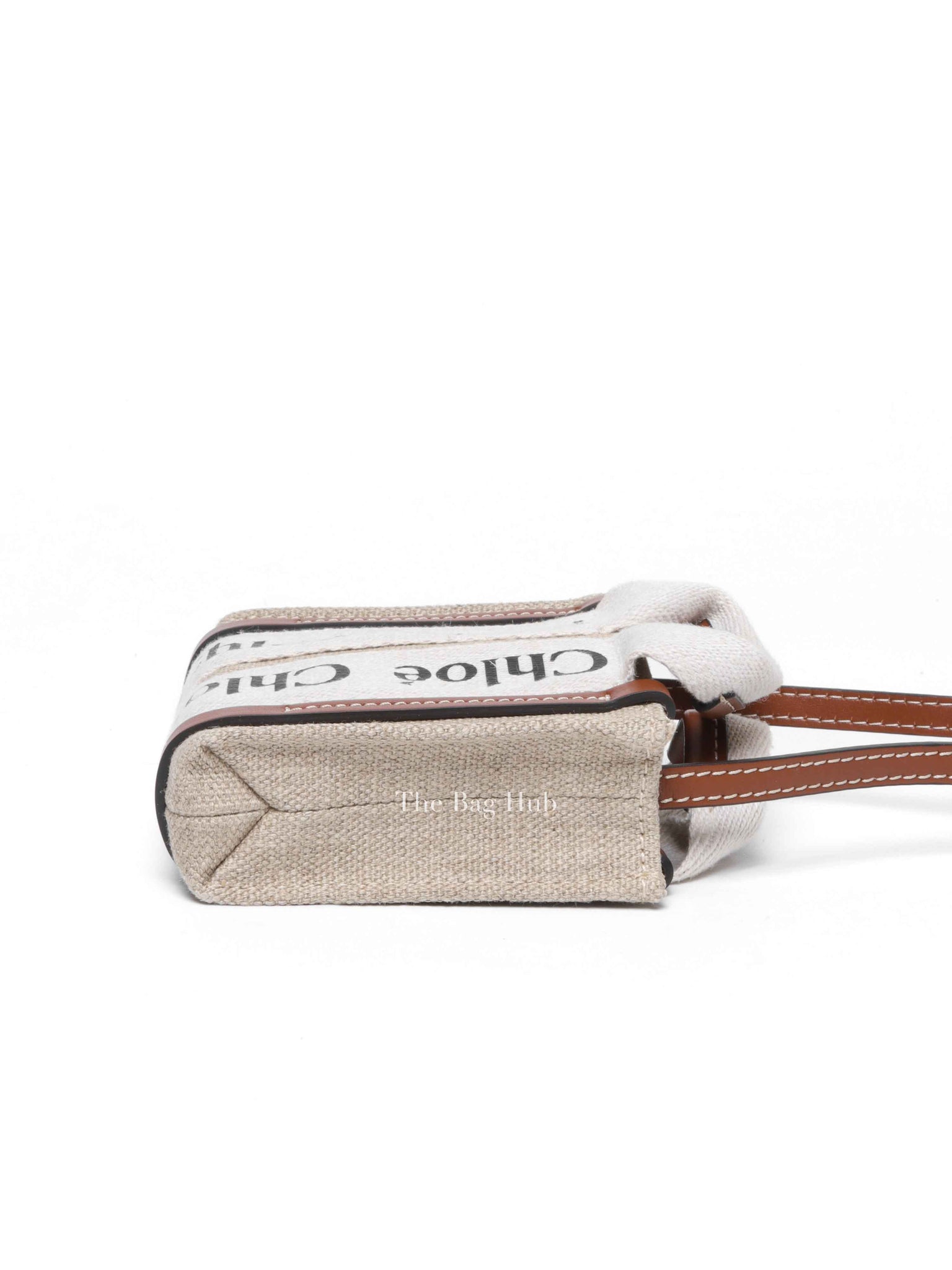 Chloe White/Brown Linen Canvas Nano Woody Tote Bag