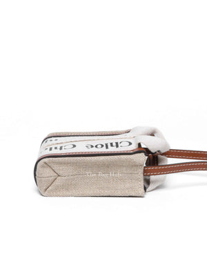 Chloe White/Brown Linen Canvas Nano Woody Tote Bag