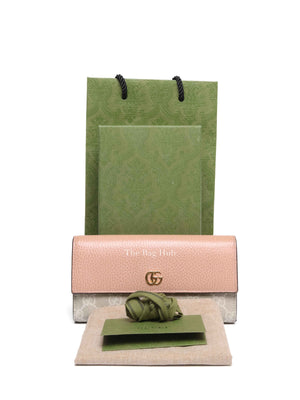 Gucci Pink Leather And Canvas GG Supreme Monogram GG Marmont Dollar Continental Wallet
