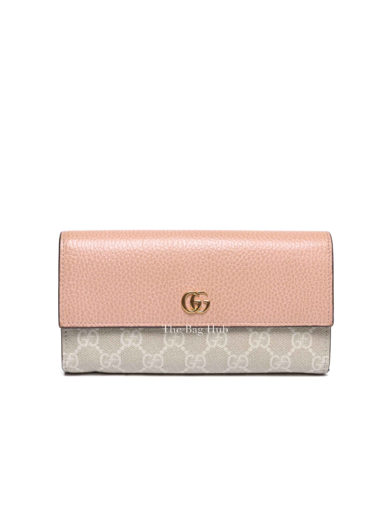 Gucci Pink Leather And Canvas GG Supreme Monogram GG Marmont Dollar Continental Wallet
