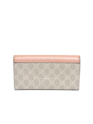 Gucci Pink Leather And Canvas GG Supreme Monogram GG Marmont Dollar Continental Wallet