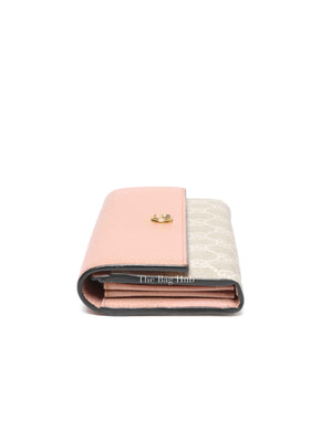 Gucci Pink Leather And Canvas GG Supreme Monogram GG Marmont Dollar Continental Wallet