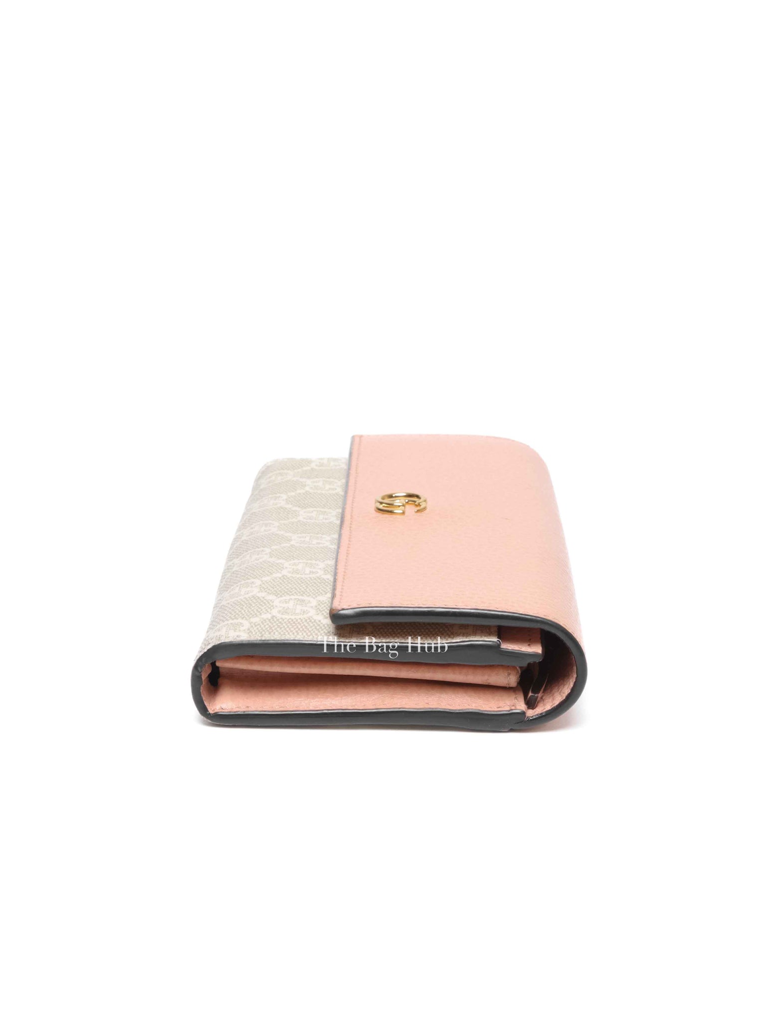 Gucci Pink Leather And Canvas GG Supreme Monogram GG Marmont Dollar Continental Wallet