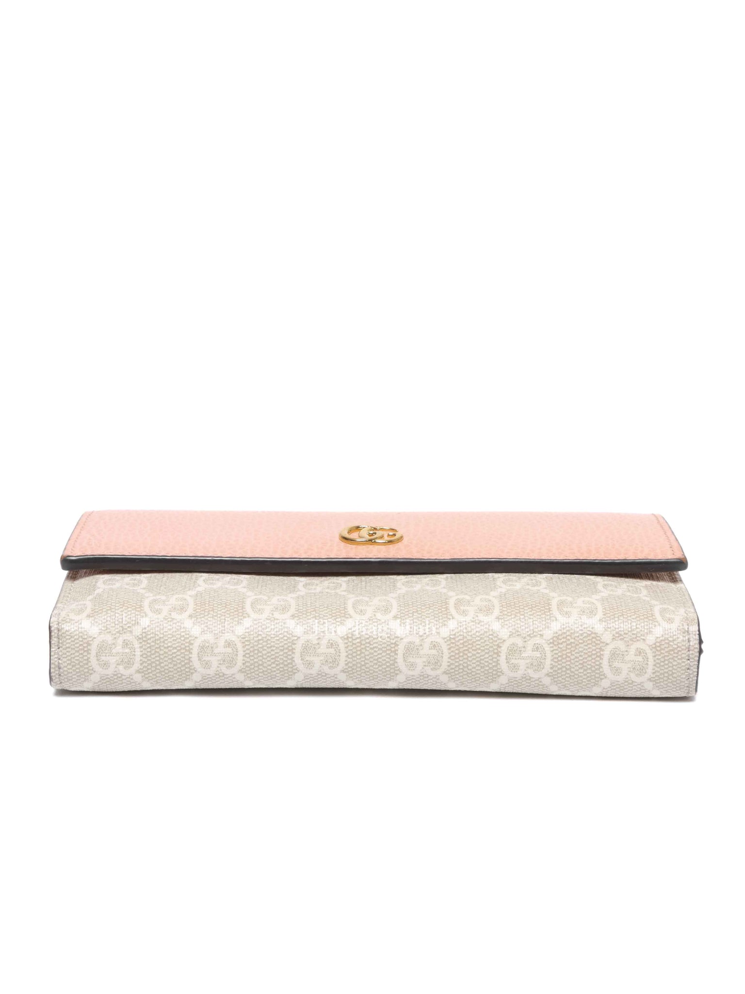Gucci Pink Leather And Canvas GG Supreme Monogram GG Marmont Dollar Continental Wallet