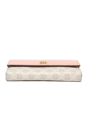 Gucci Pink Leather And Canvas GG Supreme Monogram GG Marmont Dollar Continental Wallet