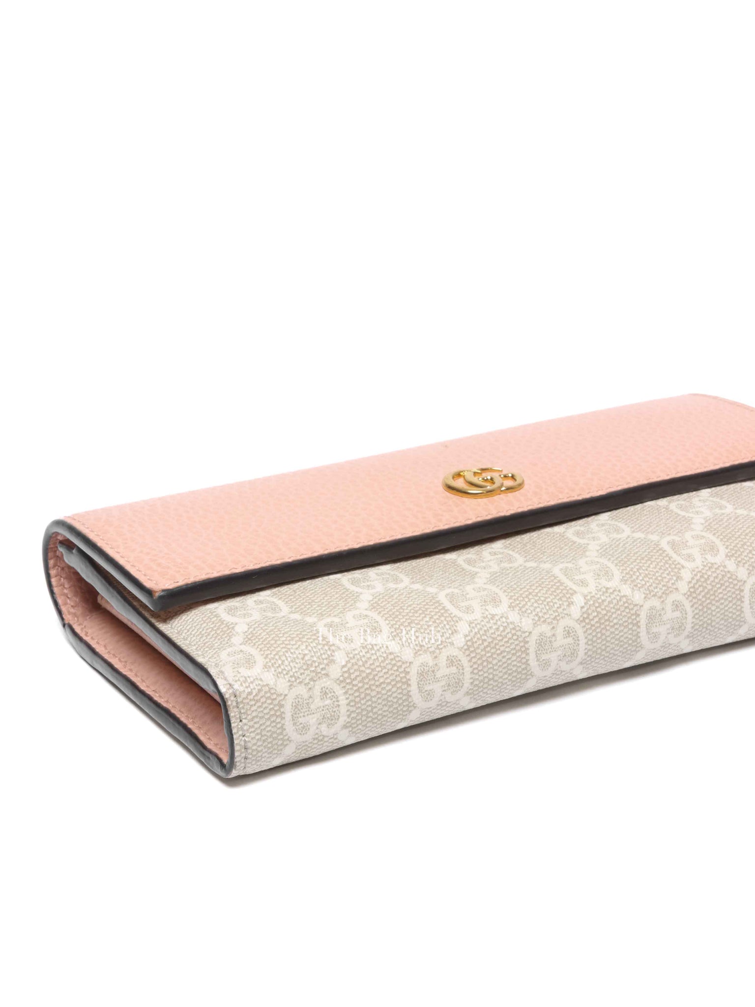 Gucci Pink Leather And Canvas GG Supreme Monogram GG Marmont Dollar Continental Wallet