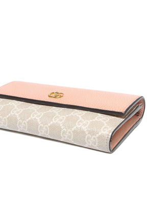 Gucci Pink Leather And Canvas GG Supreme Monogram GG Marmont Dollar Continental Wallet